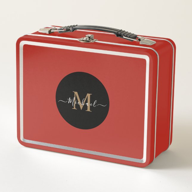 Lunchbox rouge avec nom personnalisé et code QR (Devant)