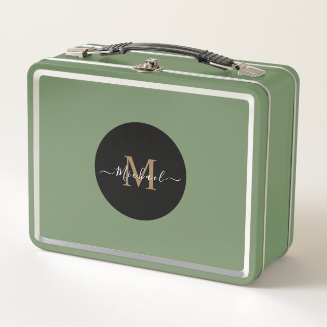 Lunchbox vert avec nom personnalisé et code QR (Devant)