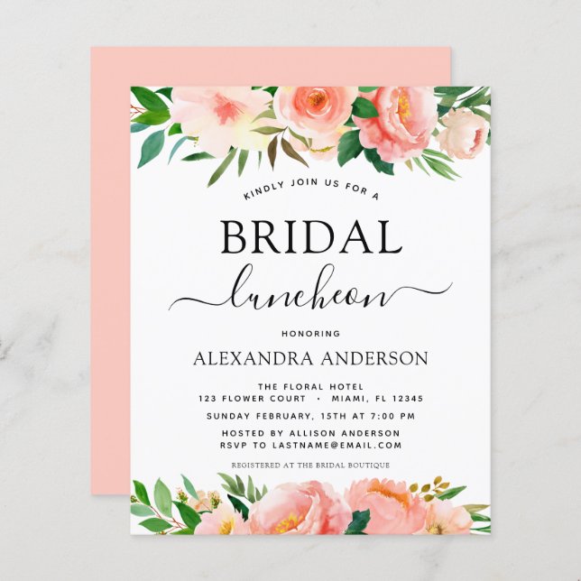 Luncheon de mariage floral corail Budget Peach (Devant / Derrière)