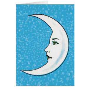 Lune blanche Croissant Avec Face Tiny Stars Aqua B