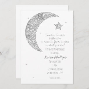 Lune blanche d'argent et étoiles Invitations de do