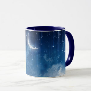 Lune bleue et ciel de nuit tasse de café