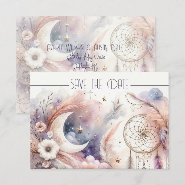 Lune céleste rose et or Enregistrer la date (Devant / Derrière)