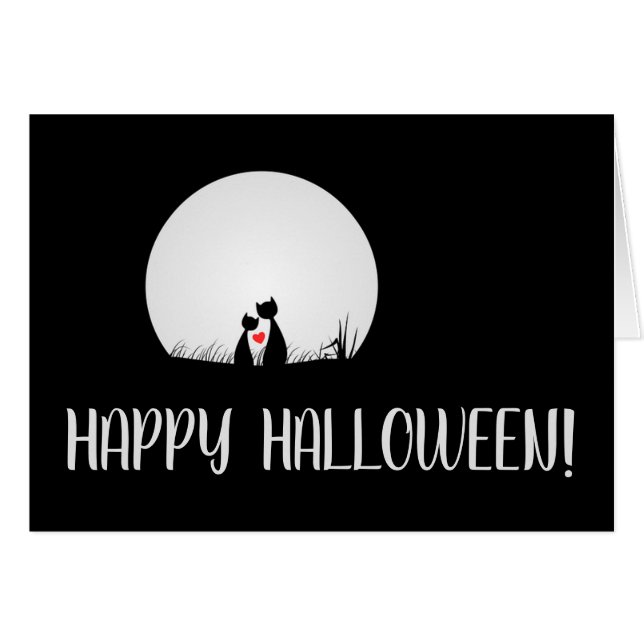 Lune, Chats en amour, Carte de voeux Halloween (Devant horizontal)