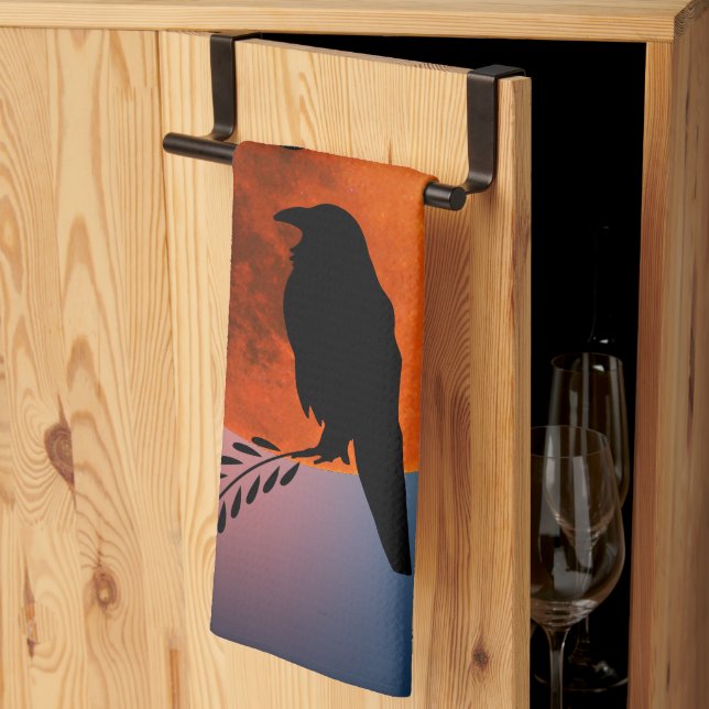 Lune & Corbeaux, Oiseau Noir Cuisine Serviette Cor (Pliage en tiers)