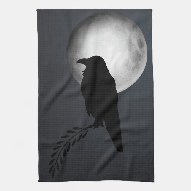 Lune & Corbeaux, Oiseau Noir Cuisine Serviette Cor (Vertical)