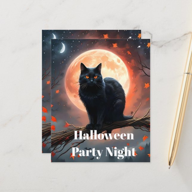 Lune de chat noir d'Halloween effrayant, (Devant/Arrière en situation)