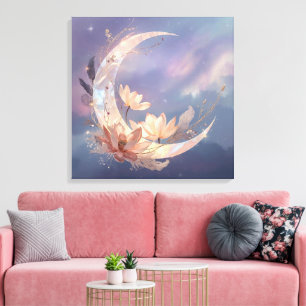 Lune de plume mystique Art mural boho   Spirituel 