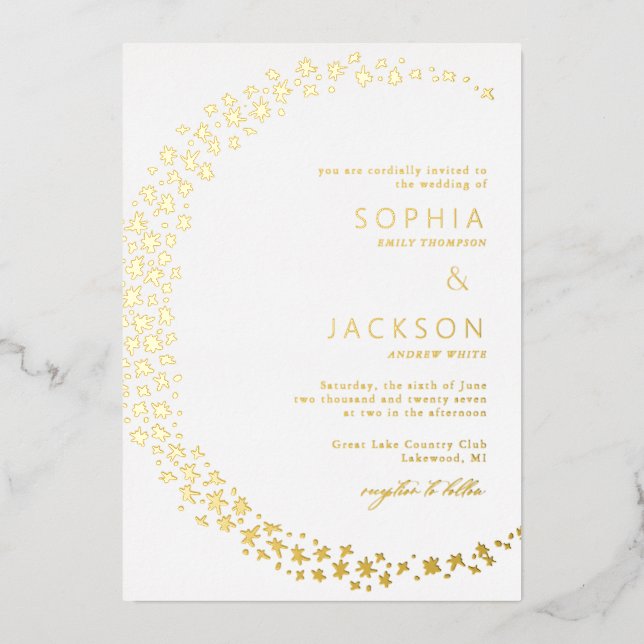 Lune des étoiles Mariage blanc Foil Invitation (Recto)
