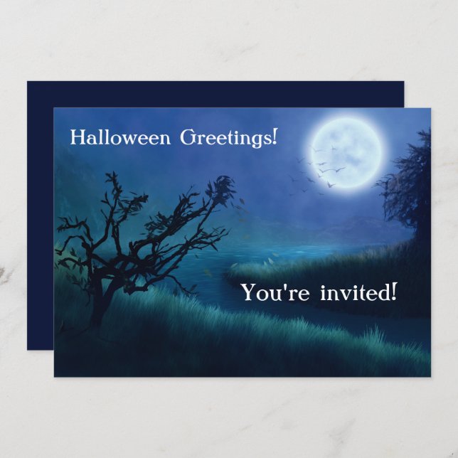 Lune d'Halloween à la nuit dans les tons bleu et v (Devant / Derrière)