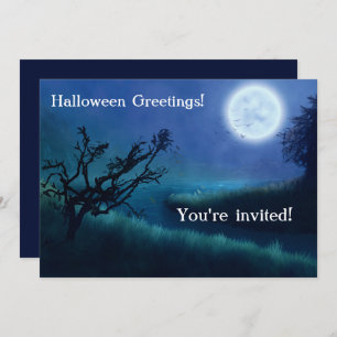 Lune d'Halloween à la nuit dans les tons bleu et v