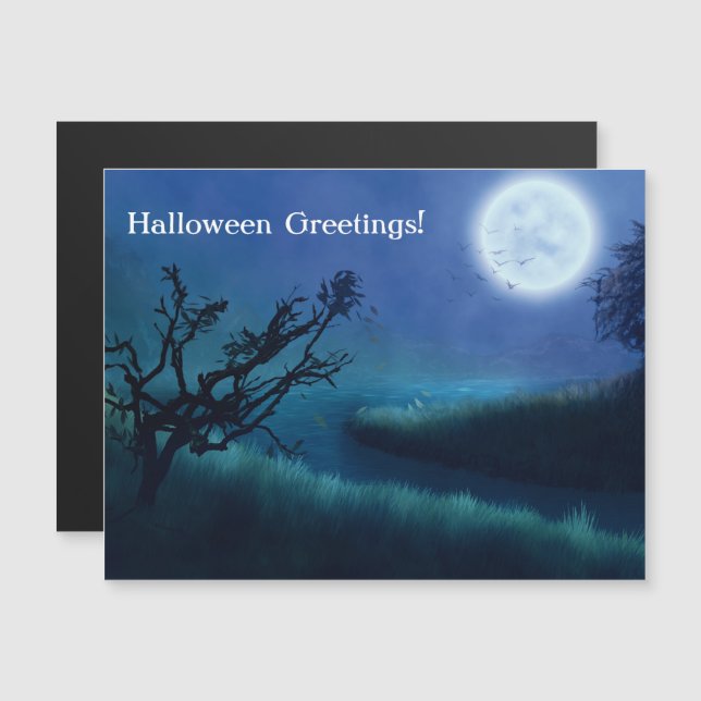 Lune d'Halloween à la nuit dans les tons bleu et v (Devant / Derrière)
