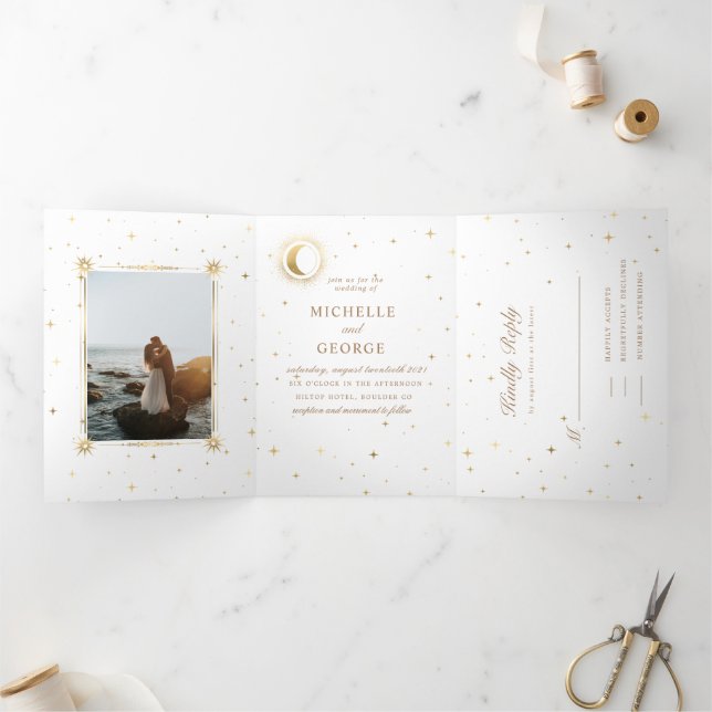 lune d'or céleste tri faire-part de mariage (Intérieur)
