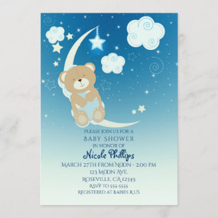 Lune d'ours de nounours et invitations de baby