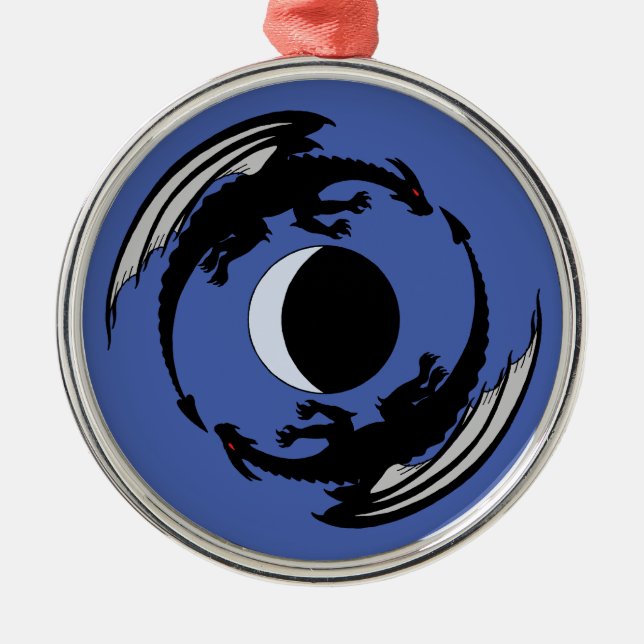 Lune Dragons Imaginaire Design Ornement métallique (Devant)