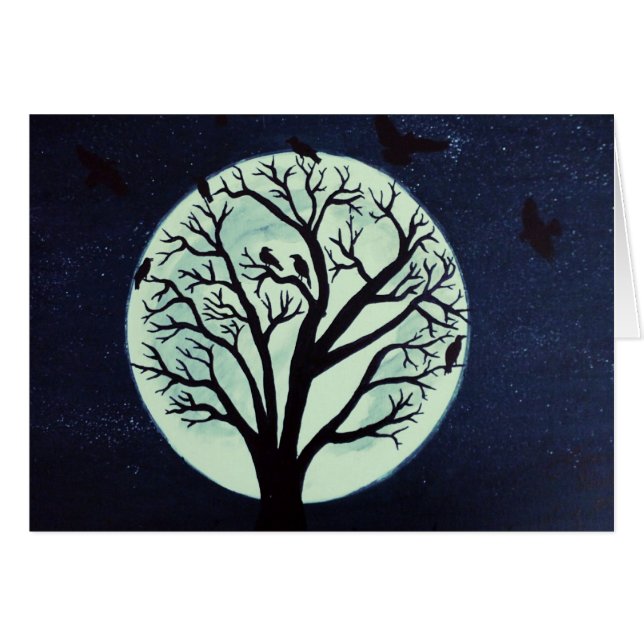 Lune éclatante avec vieil arbre et corbeaux (Devant horizontal)