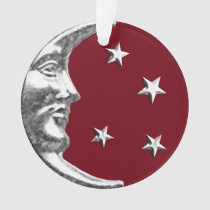 Lune et étoiles Art déco - Rouge foncé et argent