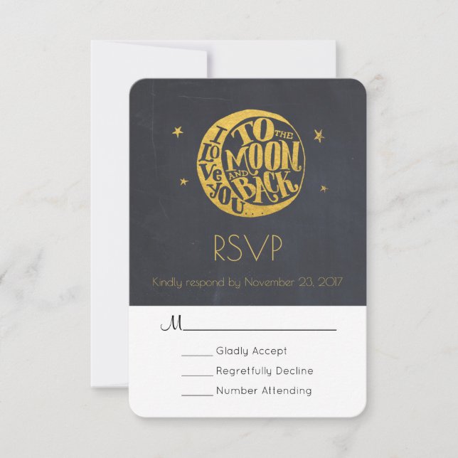 Lune et étoiles avec romantique dire mariage RSVP (Devant)