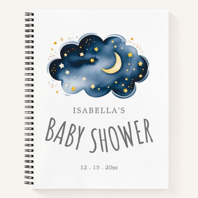 Lune et étoiles Baby shower Liste cadeaux Carnet (Devant)