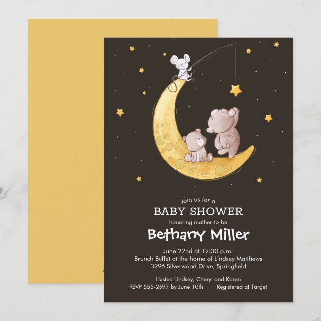 Lune et étoiles Bébé Douche Invitations (Devant / Derrière)