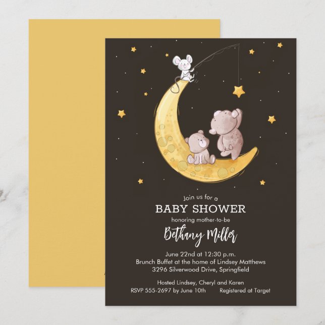 Lune et étoiles Bébé Douche Invitations (Devant / Derrière)