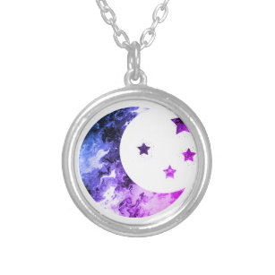 Lune et étoiles - Collier violet et bleu