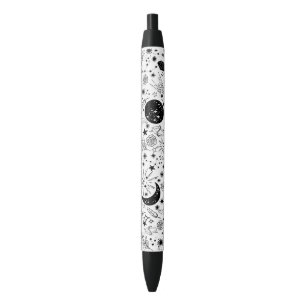 Lune et étoiles Stylo galaxy floral noir et blanc