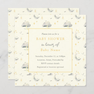 Lune et nuages unisex invitation baby shower
