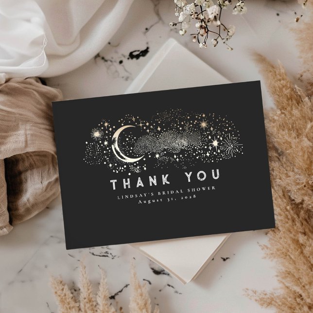 Lune étoilée Croissant-Nuit Petit Merci (Celestial Black Thank You Cards)