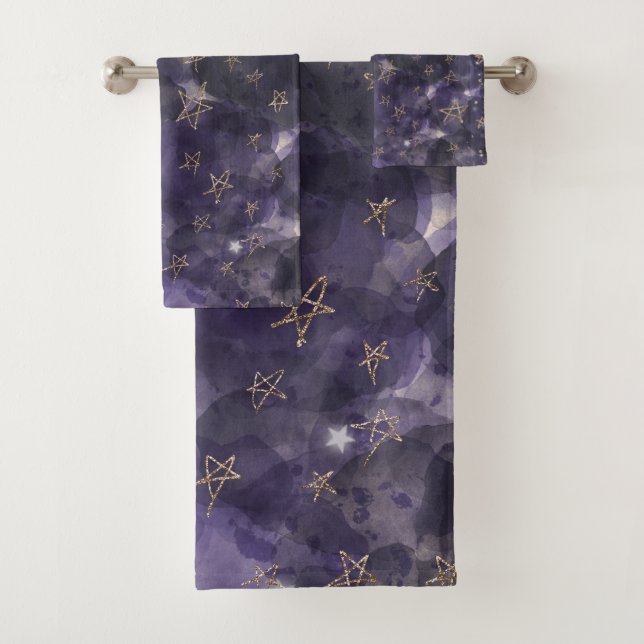 Lune Étoiles Bronze Or Aquarelle Violet Caprice (En situation)