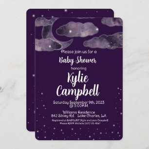 Lune, Étoiles, Ciel de nuit Baby shower Invitation