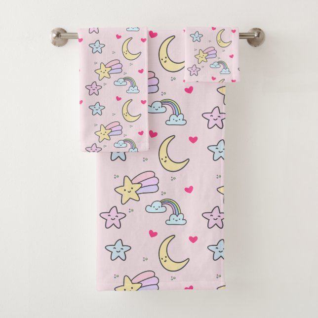 Lune, étoiles et nuages Motif sur Pastel Pink (En situation)