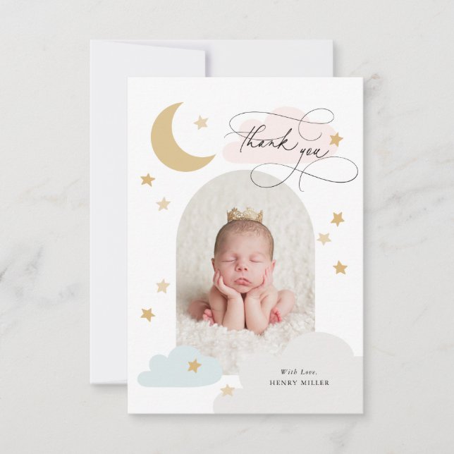 Lune Étoiles Nuages Arc Photo Merci coloré (Devant)