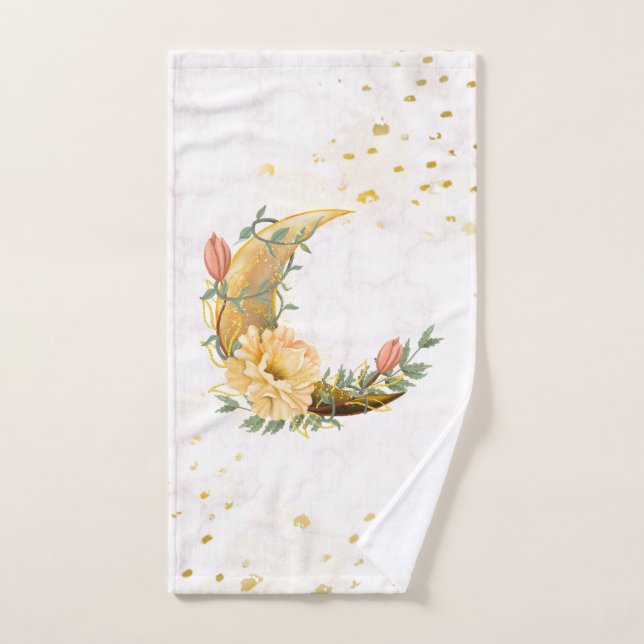 Lune florale, Graphique beige et jaune (Serviette à main)