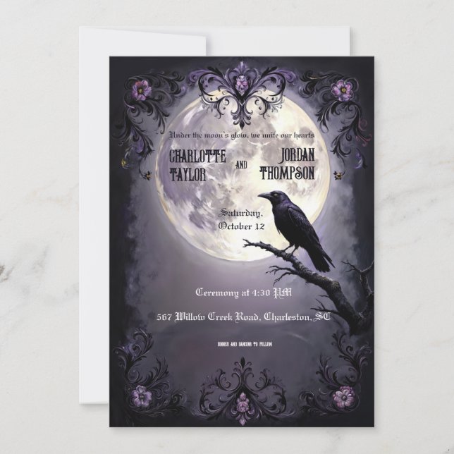 Lune gothique & Corbeau Mariage Invitations Style  (Devant)