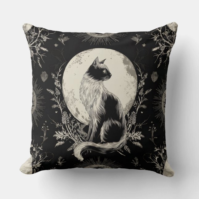 Lune Gothique Noir Chat Lève Oreiller (Recto)