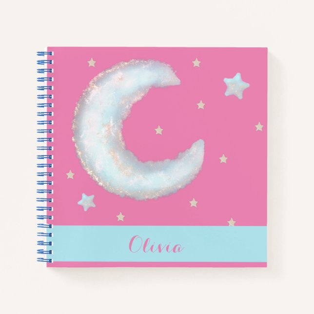 Lune mignonne et étoiles Carnet spiral (Devant)