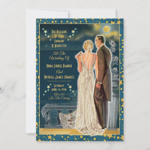 Lune Romance Mariage Invitations - Blonde