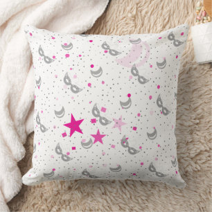Lune rose céleste et étoiles Mardi Gras Coussin