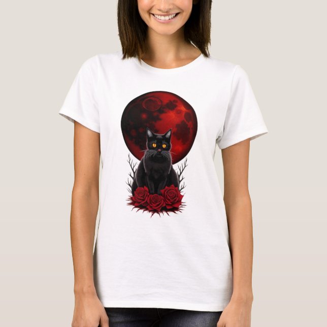Lune rouge gothique et t-shirt chat noir (Devant)