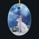 Lune sentinelle Ornement<br><div class="desc">Un ornement d'arbre de Noël avec ma peinture d'un lièvre arctique dans un paysage enneigé.</div>