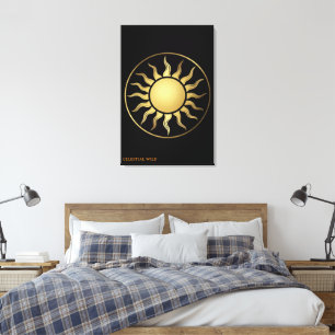 Lune Soleil Or Noir Toile Art Déco Bohème
