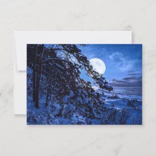 Lune sur le sapin enneigé et la côte de la mer la 
