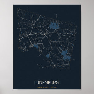 Lunenburg Massachusetts Poster de plan de rue (Nui