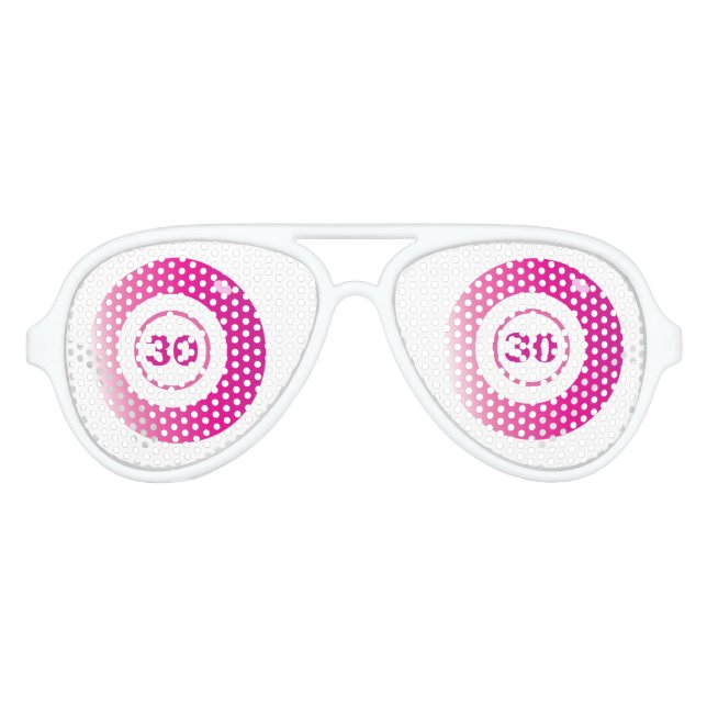Lunettes De Fête Aviateur 30e anniversaire Bingo Balls rose blanc (Devant)