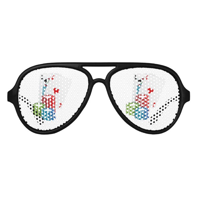 Lunettes De Fête Aviateur Blackjack avec jetons de poker (Devant)