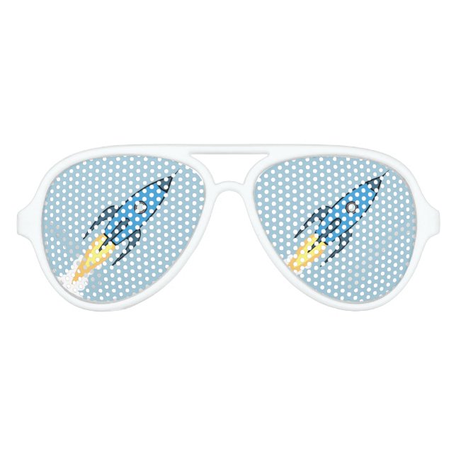 Lunettes De Fête Aviateur Bleu Retro Rocket Ship Simple Espace Extérieur Mod (Devant)