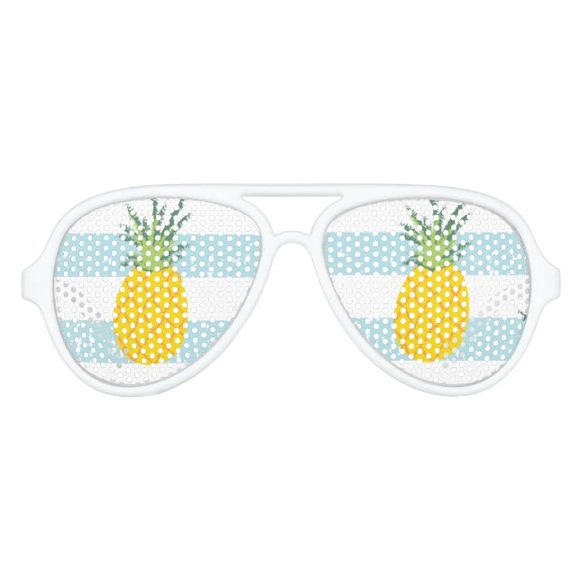 Lunettes De Fête Aviateur Bleu tendance Blancs Motif ananas (Devant)