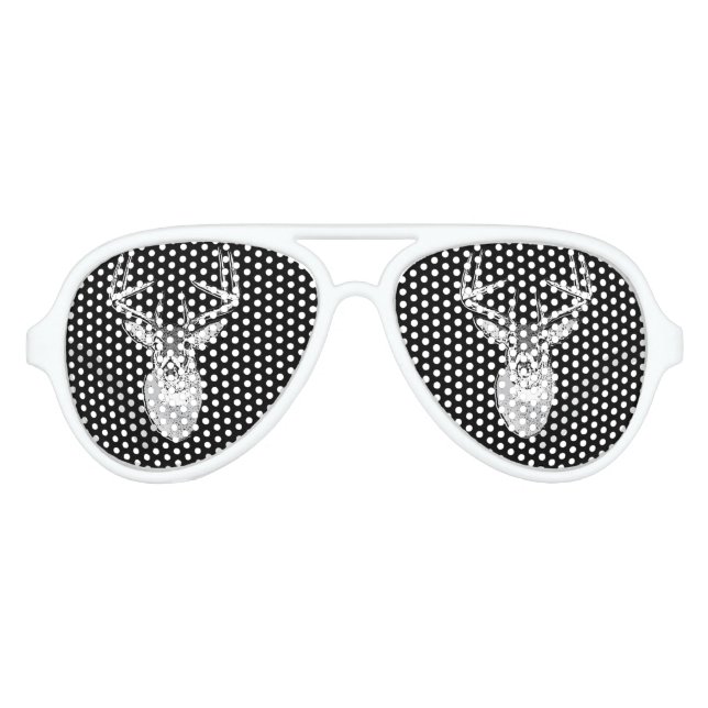 Lunettes De Fête Aviateur Buck sur la tête de cerf de queue blanche noire (Devant)