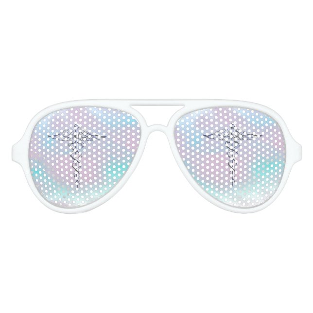 Lunettes De Fête Aviateur Chrome Comme Caduceus Symbole Médicale Mère Pearl  (Devant)